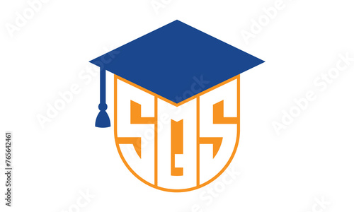 SQS initial letter academic logo design vector template. school college logo, university logo, graduation cap logo, institute logo, educational logo, library logo, teaching logo, book shop, varsity photo