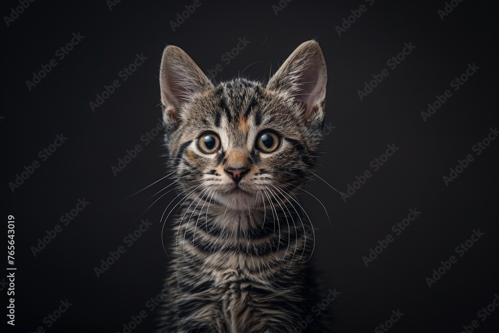 Cute Baby Cat with Dark Grey Tabby Stripes Standing Upright