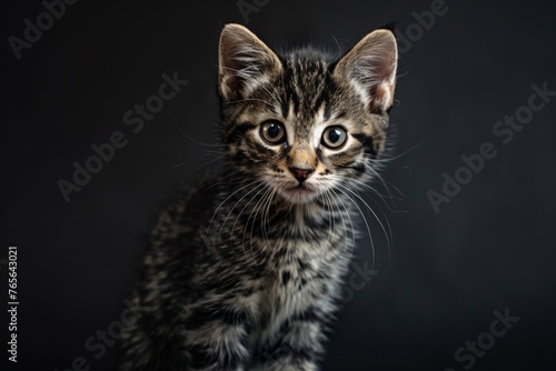 Cute Baby Cat with Dark Grey Tabby Stripes Standing Upright © DVS