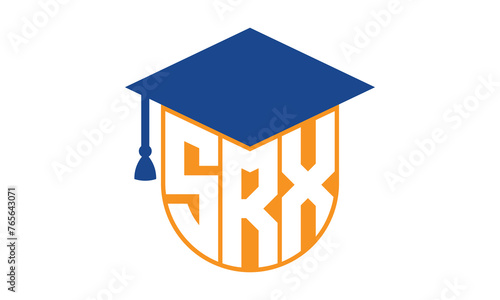 SRX initial letter academic logo design vector template. school college logo, university logo, graduation cap logo, institute logo, educational logo, library logo, teaching logo, book shop, varsity photo