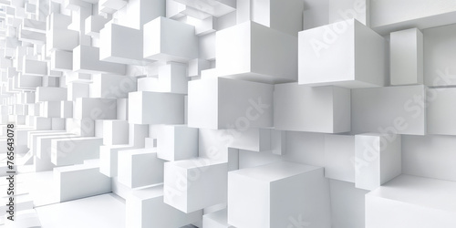 Abstract white background with cubes and blocks. Vector illustration. 3d white cube boxes and square elements for presentation design. banner