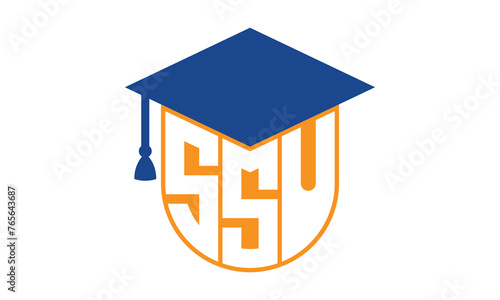 SSU initial letter academic logo design vector template. school college logo, university logo, graduation cap logo, institute logo, educational logo, library logo, teaching logo, book shop, varsity