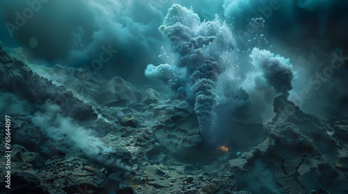 3D rendering of an underwater volcanic vent discovered by a team of scuba divers the vent releasing bubbles and heat photo
