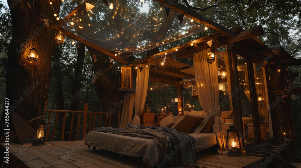 A romantic treehouse nestled among ancient trees large A romantic treehouse nestled among ancient trees large
