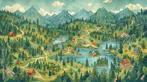 An illustrated map of a famous hiking trail such as the Appalachian Trail photo