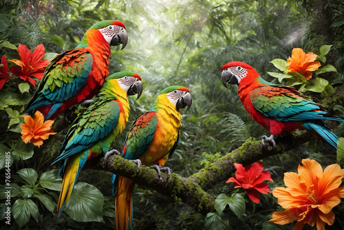 Wallpaper Mural A group of colorful parrots in a forest Torontodigital.ca