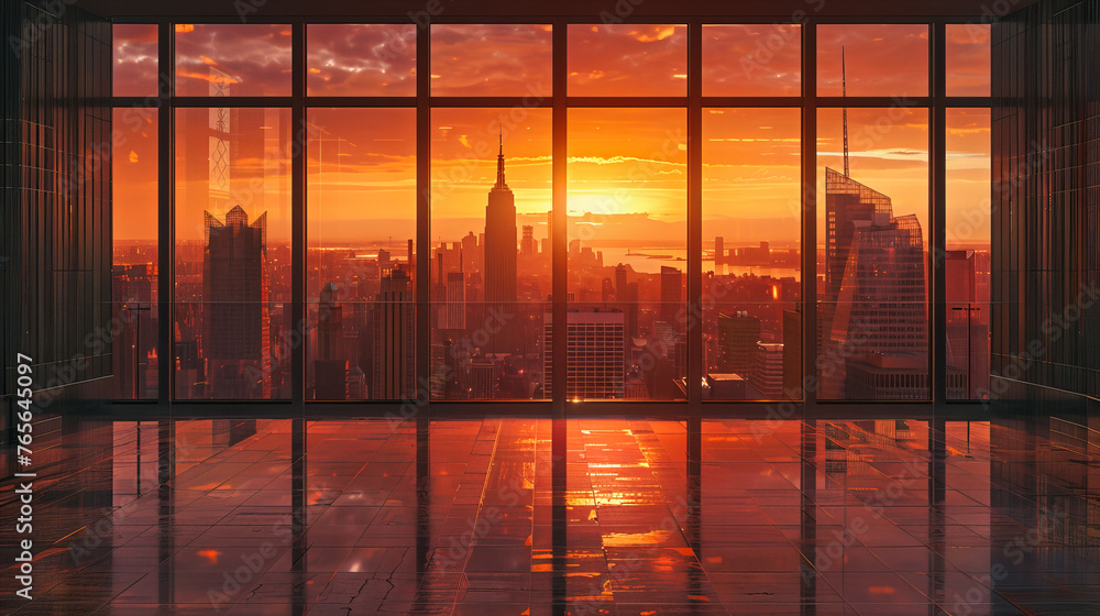 Fototapeta premium Modern Cityscape View Through a Glass Skyscraper, Architectural Elegance in Urban Design and Business Development