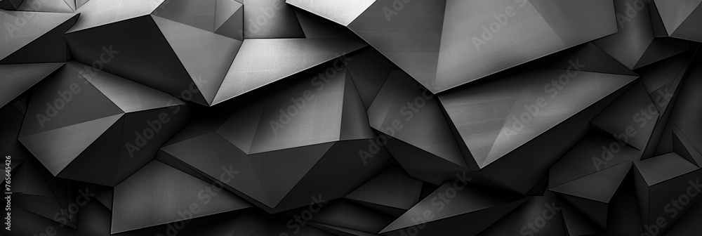 Fototapeta premium Black abstract background with low poly geometric shapes, dark monochrome wallpaper for design , black Geometric shapes ,banner