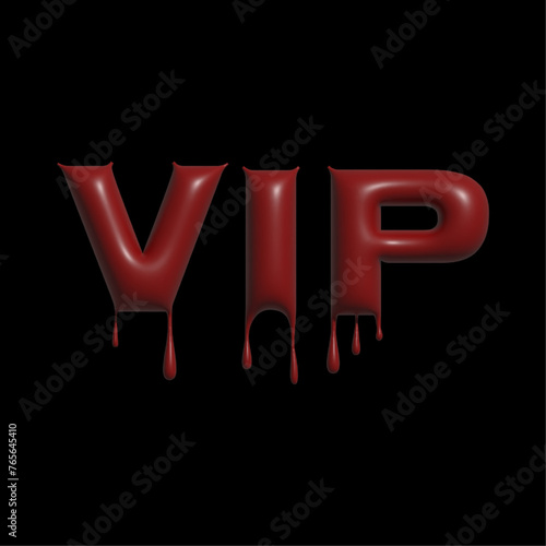VIP icon in dark or vampire style. Red and black colors. 3D vector illustration. 