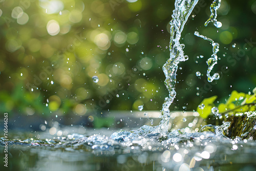 Splash of clear water with green nature backdrop