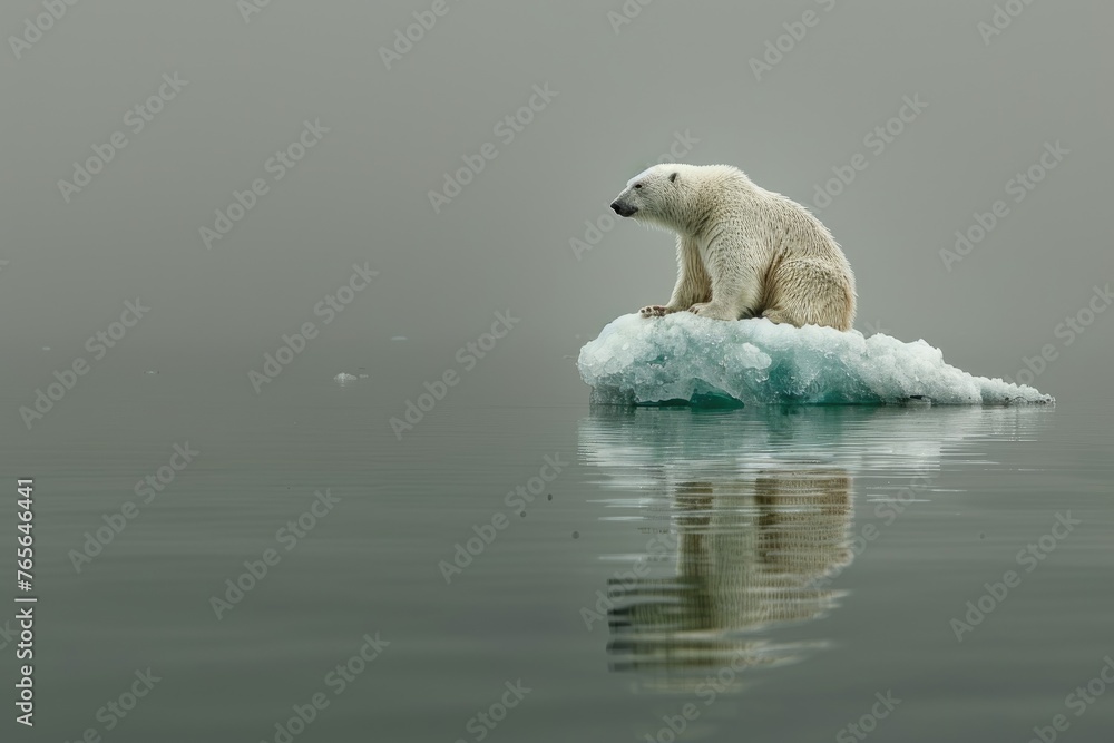 Fototapeta premium a sad polar bear sitting on a piece of ice professional photography