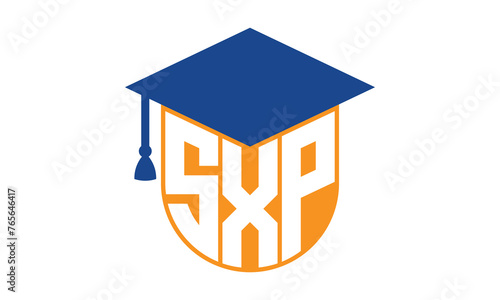 SXP initial letter academic logo design vector template. school college logo, university logo, graduation cap logo, institute logo, educational logo, library logo, teaching logo, book shop, varsity photo