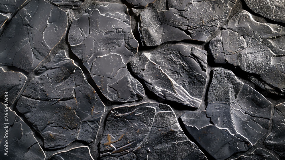 Black slate tiles. Stacked dark grey stone wall tiles with rough texture.