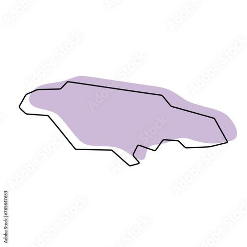Jamaica country simplified map. Violet silhouette with thin black smooth contour outline isolated on white background. Simple vector icon