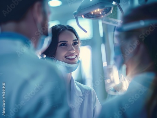 Woman Smiling in Dentists Office