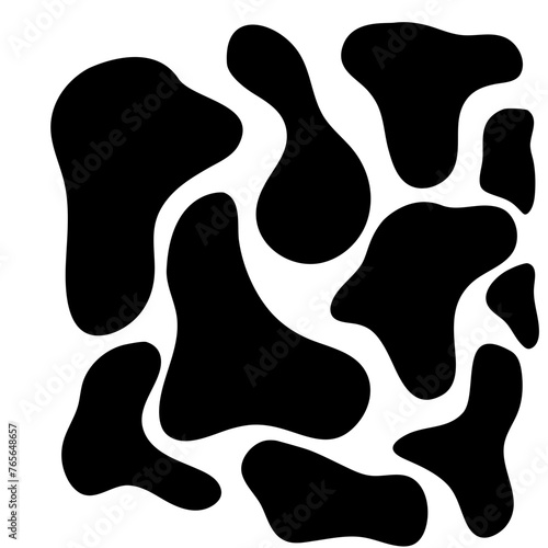 Cow seamless pattern in black, Black Freeform repeating shapes. Cartoon doodle style vector illustration