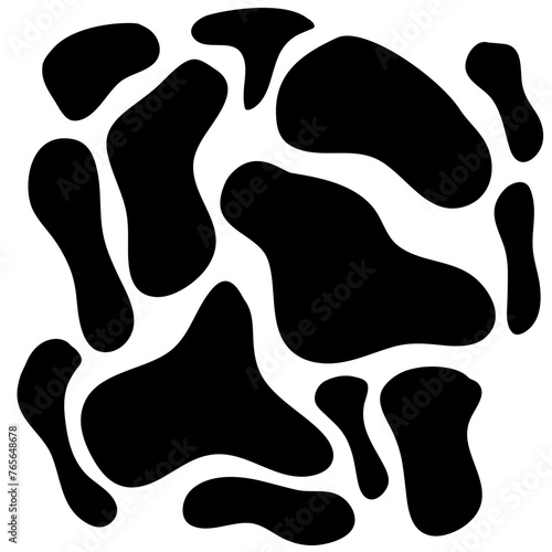 Cow seamless pattern in black, Black Freeform repeating shapes. Cartoon doodle style vector illustration
