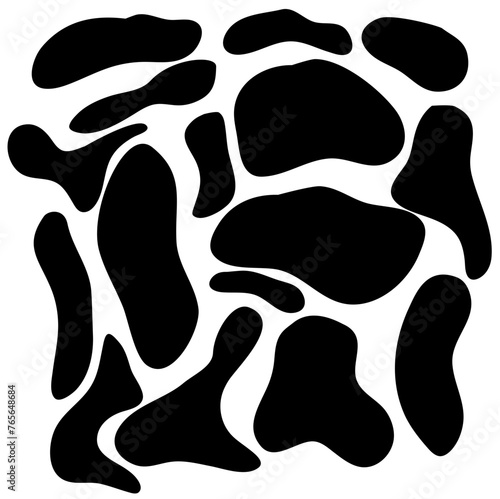 Cow seamless pattern in black, Black Freeform repeating shapes. Cartoon doodle style vector illustration