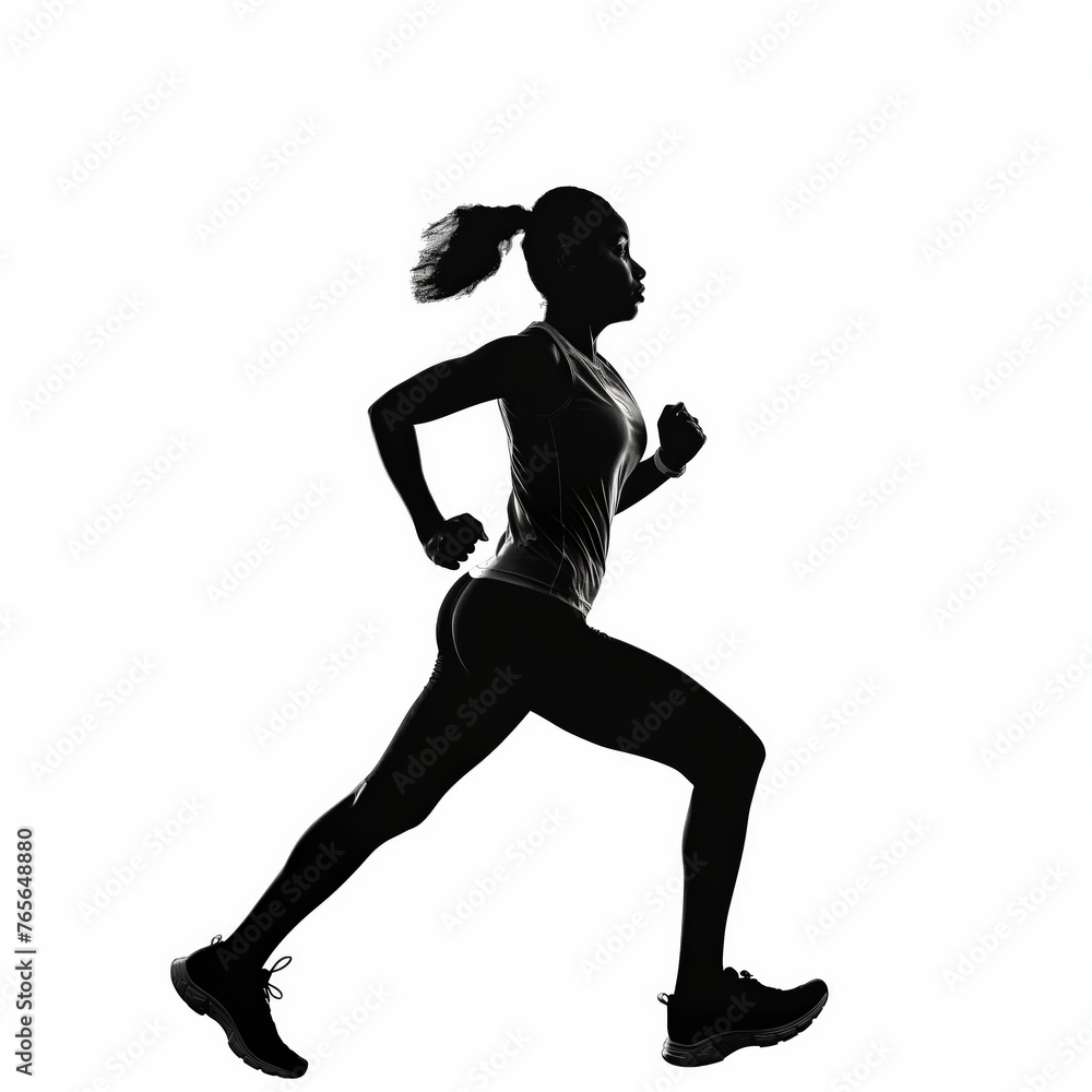 Silhouette of a female athlete running, depicting motion and healthy lifestyle.