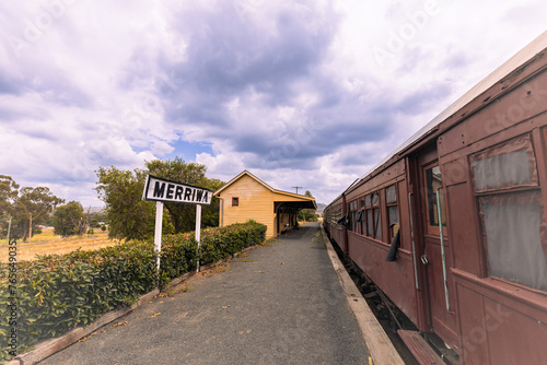 Historic passenger train parked at the unused station on display by the Merriwa Railway Society photo