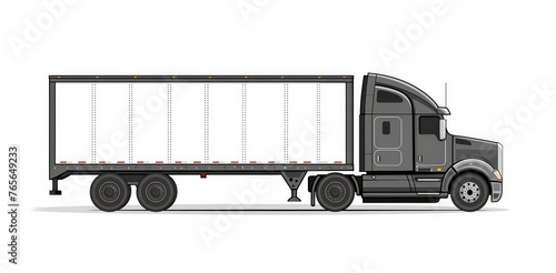 Side profile of a black semi-truck with a trailer, depicted against a plain white backdrop for a clear and simple visual. photo