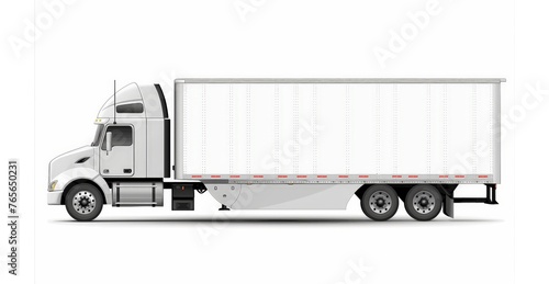 Side profile of a modern white semi truck isolated on a white background.