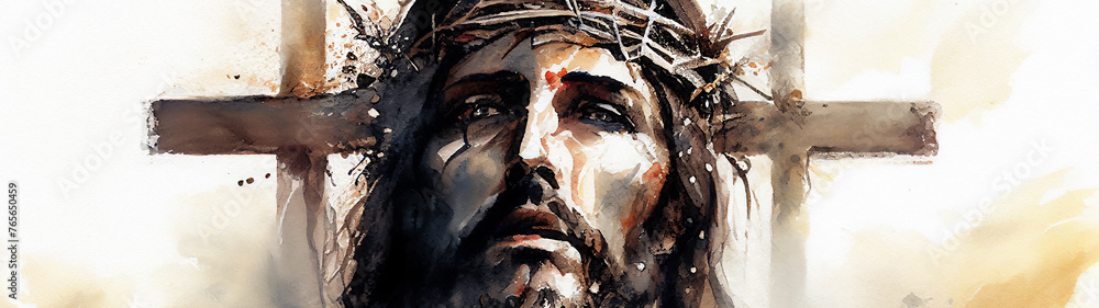 Φωτογραφία Watercolour painting of the Crucifixion of Jesus Christ on the crucifix cross be