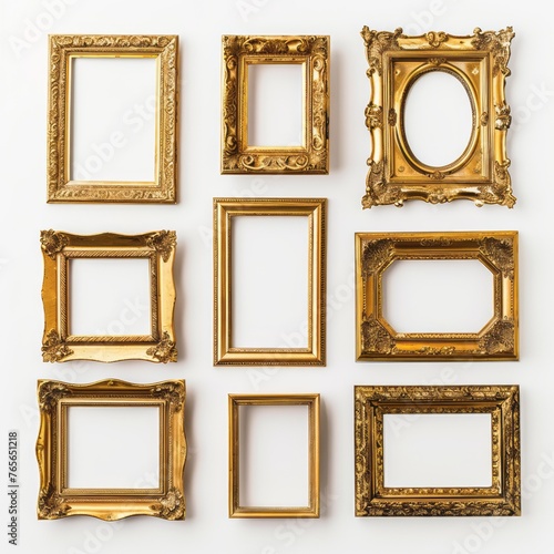 Collection of Empty Photo Frames in Various Shapes on a White Background