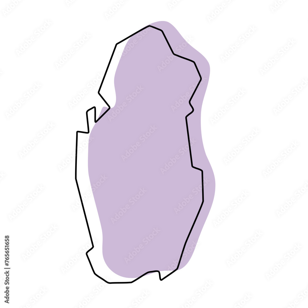 Qatar country simplified map. Violet silhouette with thin black smooth contour outline isolated on white background. Simple vector icon Qatar country simplified map. Violet silhouette with thin black smooth contour outline isolated on white background. Simple vector icon