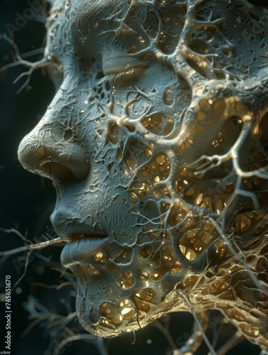 Intricate Network of Human Neurons Forming a Side Profile of a Face