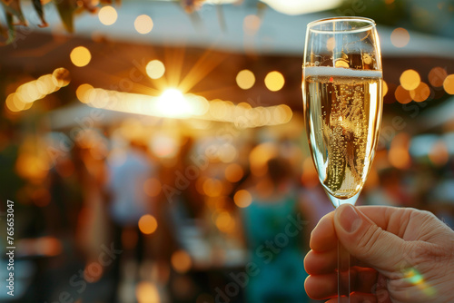 Sparkling Champagne Toast at Sunset Party photo