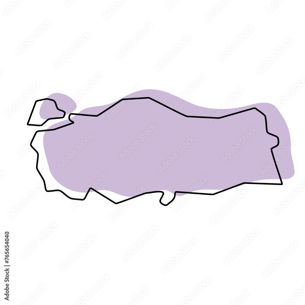 Turkey country simplified map. Violet silhouette with thin black smooth contour outline isolated on white background. Simple vector icon Turkey country simplified map. Violet silhouette with thin black smooth contour outline isolated on white background. Simple vector icon