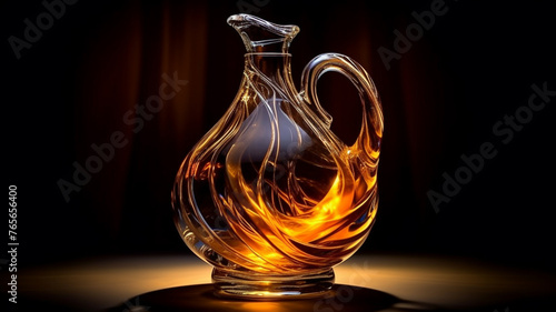 Soft candlelight dancing on the curves of a crystal decanter filled with rich, amber liquid