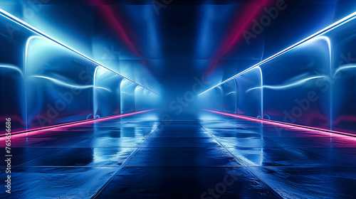 Neon Dreams: A Futuristic Tunnel Bathed in Blue Lights, Creating an Atmosphere of Mystery and Innovation
