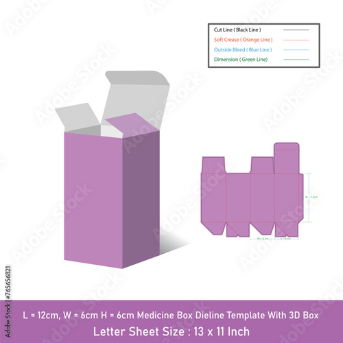 Syrup box Size 12x6x6 cm dieline template, vector design (ID: 765656821)