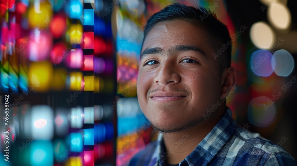 Man Standing in Front of Colorful Wall Man Standing in Front of Colorful Wall