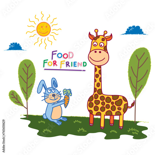 Good rabbit give food to giraffe