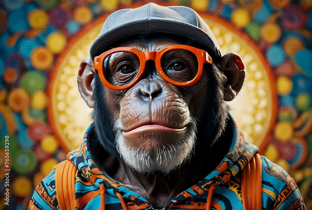 Photo Art Print portrait of a chimp chimpanzee in sunglasses funny monkey with glasses monke GartG