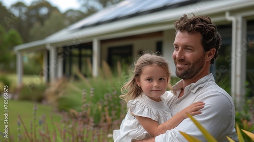 Man and Little Girl in Front of House