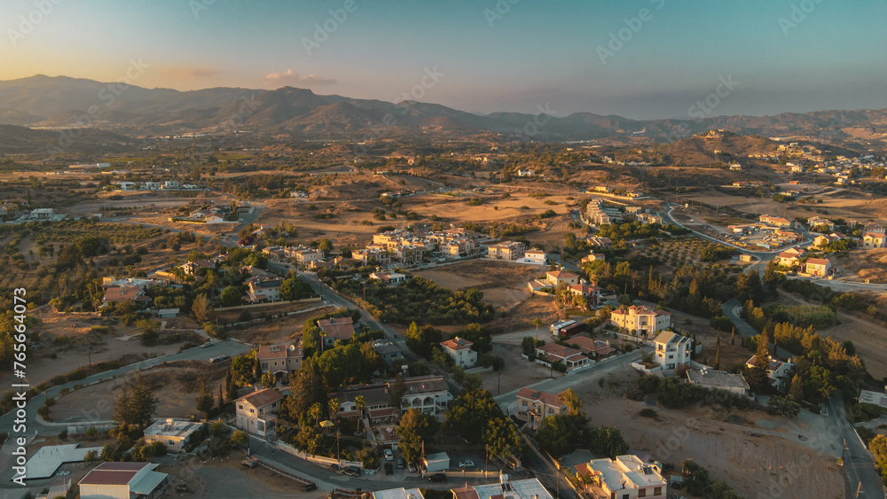 Aerial view of Moni Village, Cyprus at sunset
