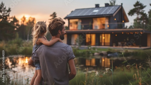 Man and Little Girl in Front of House