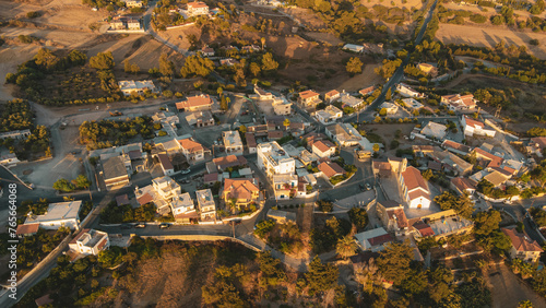 Aerial view of Moni Village, Cyprus at sunset
