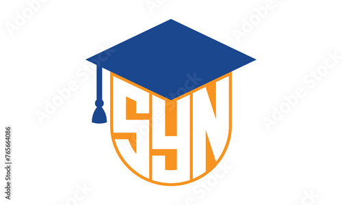 SYN initial letter academic logo design vector template. school college logo, university logo, graduation cap logo, institute logo, educational logo, library logo, teaching logo, book shop, varsity