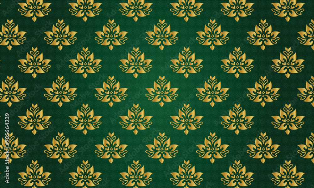 Thai Art Pattern Background in Gold Green