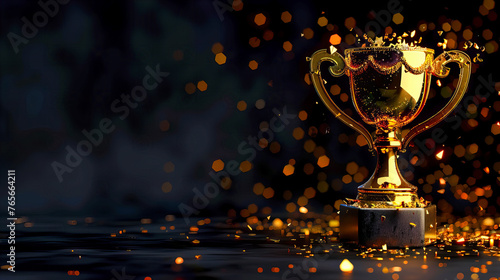 Prestigious award ceremony concept, featuring a golden trophy as a symbol of success, honor, and competitive achievement