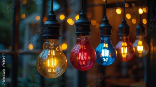 Group of Light Bulbs Hanging From Strings