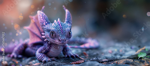 Small Purple Dragon Sitting on Rock