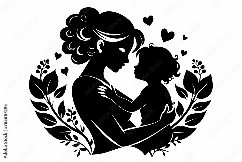 Mother's day mom hugging baby vector art illustration