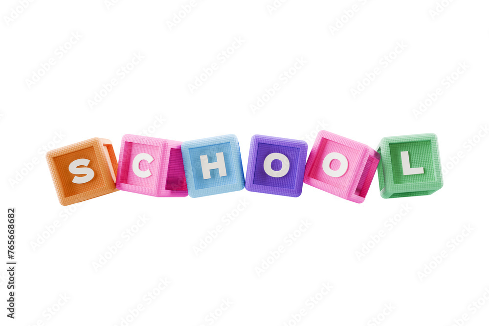 building block cubes spelling out SCHOOL, on transparent background building block cubes spelling out SCHOOL, on transparent background
