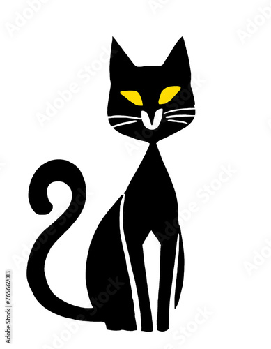 座っている黒猫のシルエットのイラスト